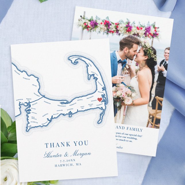 Carte De Remerciements Wequassett Resort Cape Cod Photo Mariage (Wequassett Resort Cape Cod Flat Thank You Card with Wedding Photo from Coastal Map Designs.)