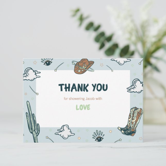 Carte de remerciements Western Cowboy Baby shower (Debout devant)