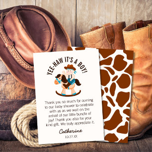 Carte De Remerciements Western Cowboy Rocking Horse Boy Baby shower