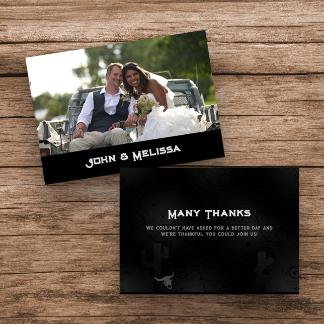 Carte De Remerciements Western Goth Mariage StationCarte de remerciements (Flat Photo Thank You Card with Western Gothic Design)