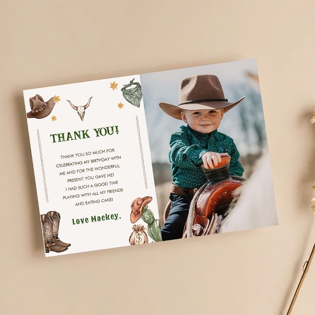 Carte De Remerciements Western Rustic Cowboy Photo de fête d'anniversaire (Créateur téléchargé)