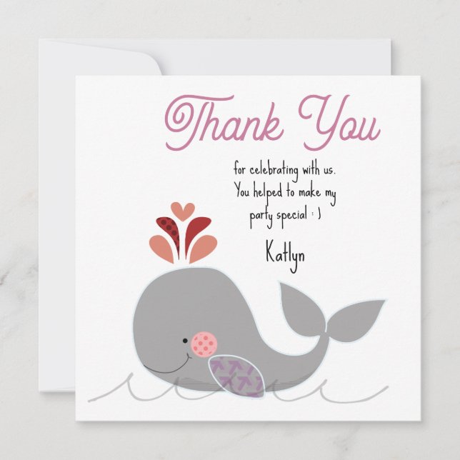 Carte De Remerciements Whale Birthday Flat Thank You Card (Devant)