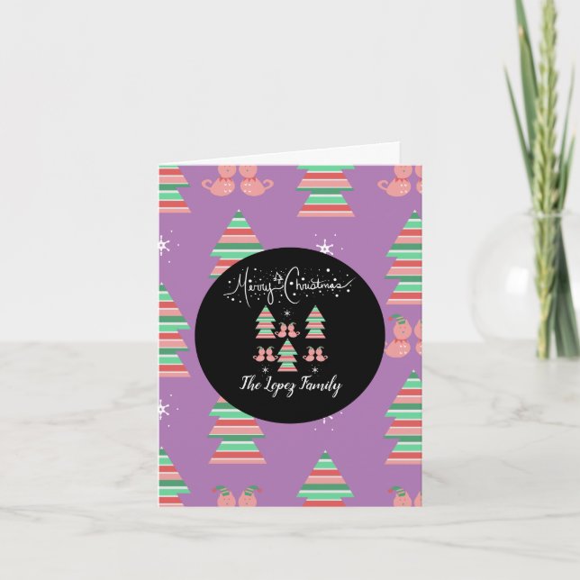 Carte De Remerciements Whimisy Joyeux Chat de Noël Motif pourpre (Devant)