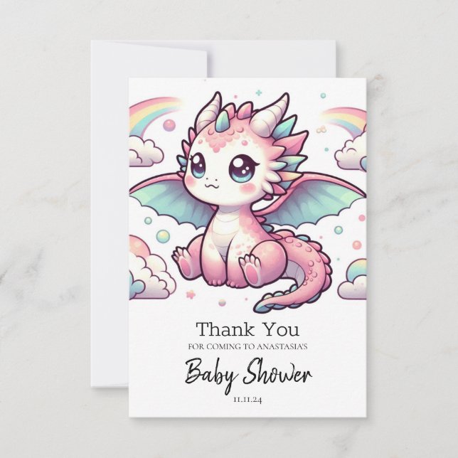 Carte De Remerciements Whimsal Fairytale Baby shower Dragon (Devant)