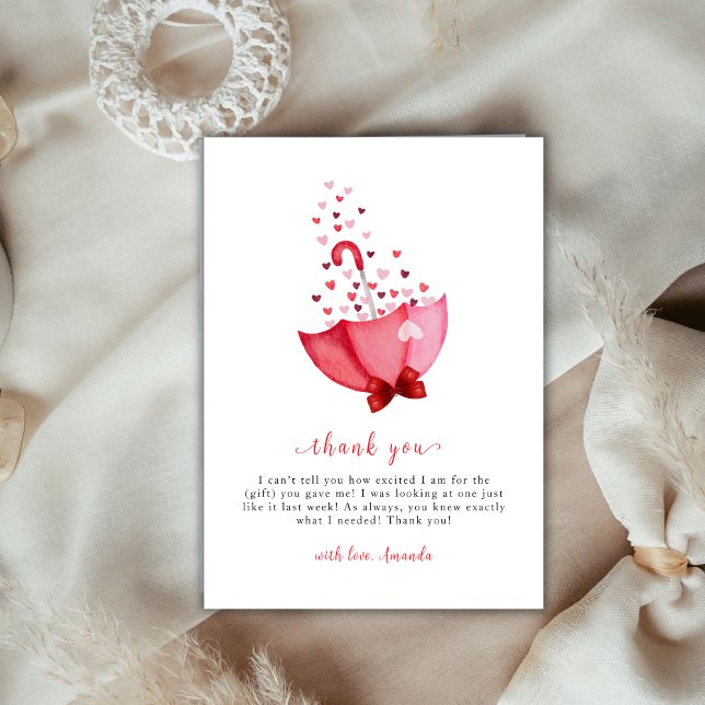 Carte De Remerciements Whimsart Baby shower parapluie à parapluie (Whimsical Sweetheart Umbrella Bow Baby Shower Thank You Card)