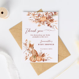 Carte De Remerciements Whimsical Beige Rustic Fox Pumpkin