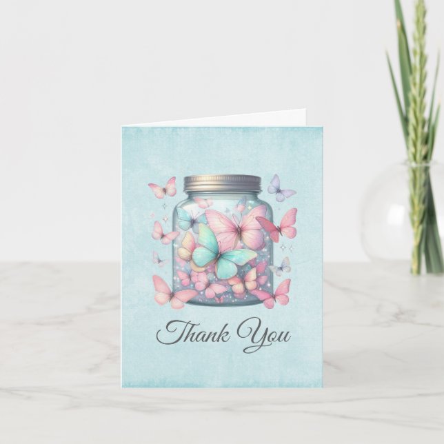 Carte De Remerciements Whimsical Butterflies in a Jar (Devant)