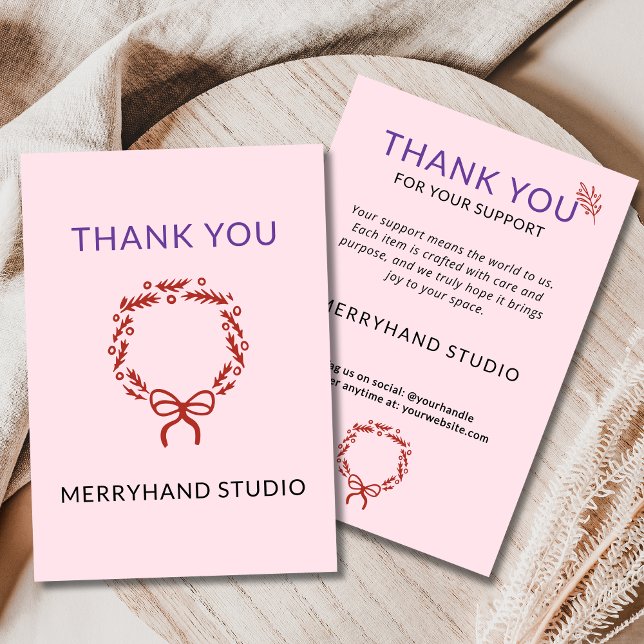 Carte De Remerciements Whimsical Christmas Rose Wreath Funky (Créateur téléchargé)