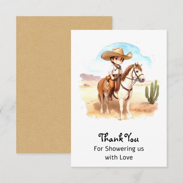 Carte De Remerciements Whimsical Cowboy Baby shower d'aventure (Devant / Derrière)