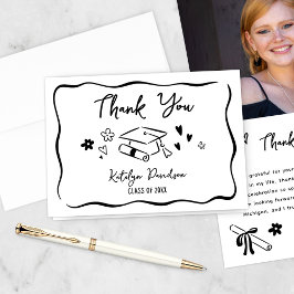Carte De Remerciements Whimsical Doodle Graduate Photo