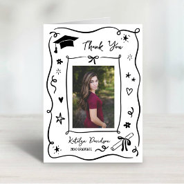 Carte De Remerciements Whimsical Doodle Graduation Photo Frame