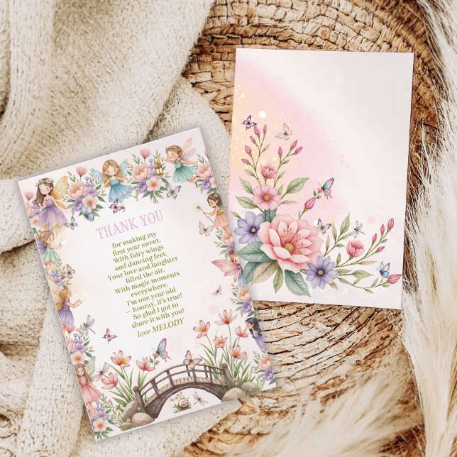 Carte De Remerciements Whimsical fairy garden 1st birthday  (Créateur téléchargé)