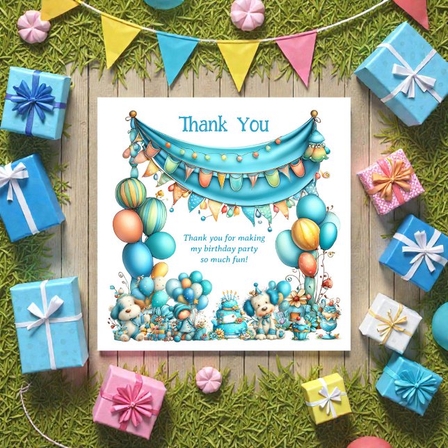 Carte De Remerciements Whimsical Fun Teal Birthday  (Créateur téléchargé)