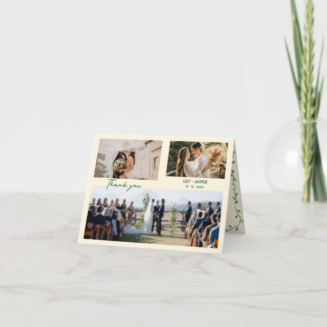 Carte De Remerciements Whimsical Green Mariage méditerranéen (Devant)