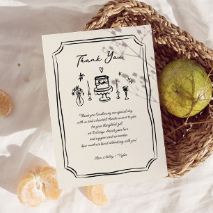Carte De Remerciements Whimsical Main tiré amusant Quirky Mariage