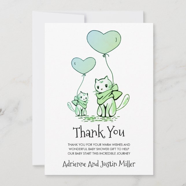 Carte De Remerciements Whimsical Maman Chat Kitten Baby shower Aquarelle (Devant)