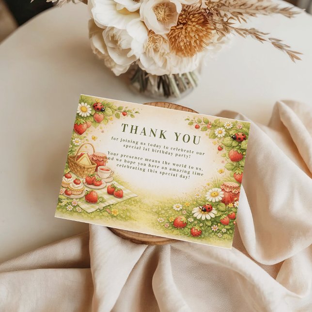 Carte De Remerciements Whimsical Meadow Lady Bug 1st Birthday (Créateur téléchargé)