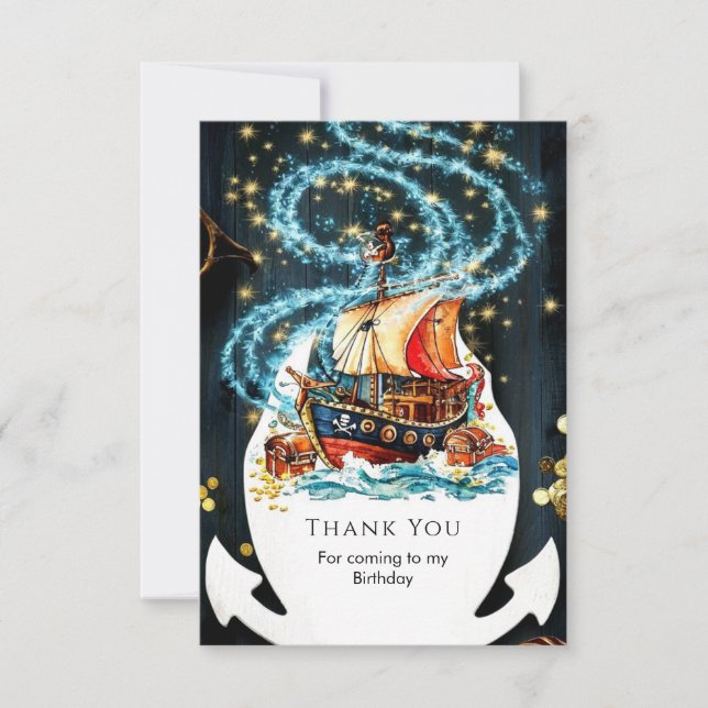 Carte De Remerciements Whimsical Nautical Pirate Ship Anniversaire (Devant)