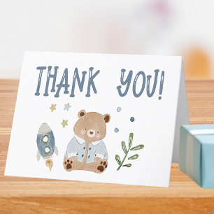 Carte De Remerciements Whimsical Oh Boy Aquarelle Doodle Baby shower