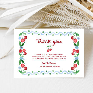 Carte De Remerciements Whimsical Retro Rouge cerisier cadre   Baby shower