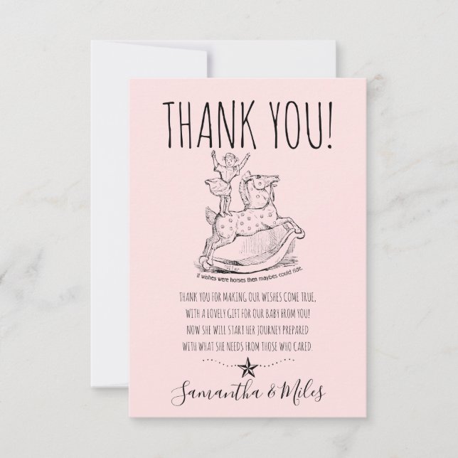 Carte De Remerciements Whimsical rose bébé fille Baby shower Rocking Hors (Devant)