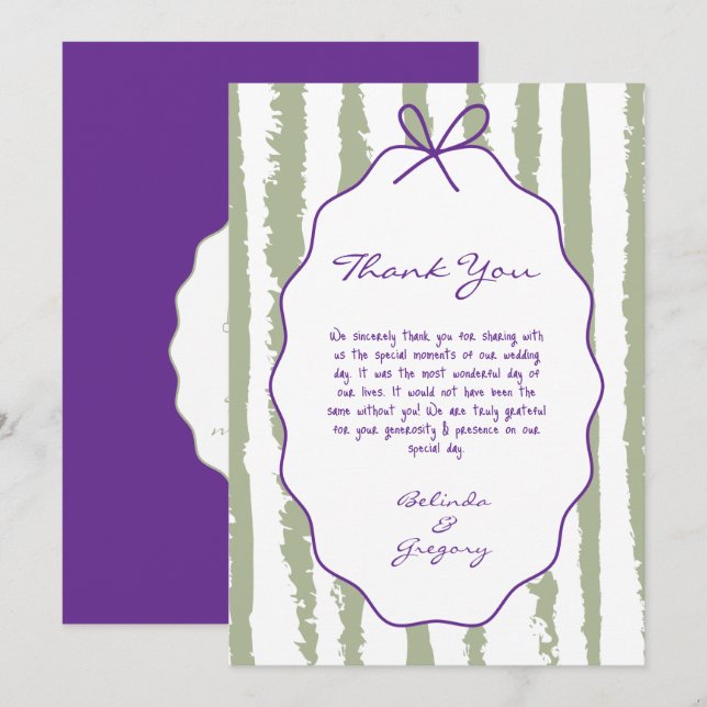 Carte De Remerciements Whimsical Stripes Handwritten Painted Wedding  (Devant / Derrière)