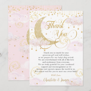 Carte De Remerciements Whimsical Twinkle petit Baby shower rose étoile