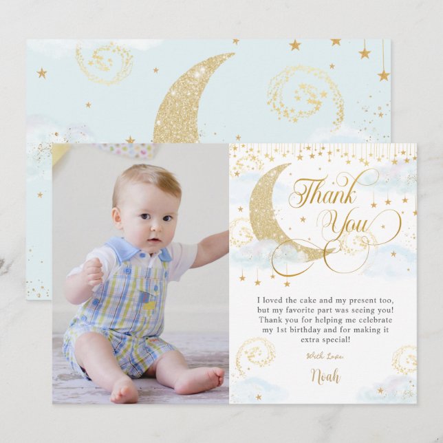 Carte De Remerciements Whimsical Twinkle petit étoile bleu photo d'annive (Devant / Derrière)