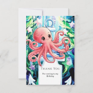 Carte De Remerciements Whimsical Under the Sea Octopus Birthday