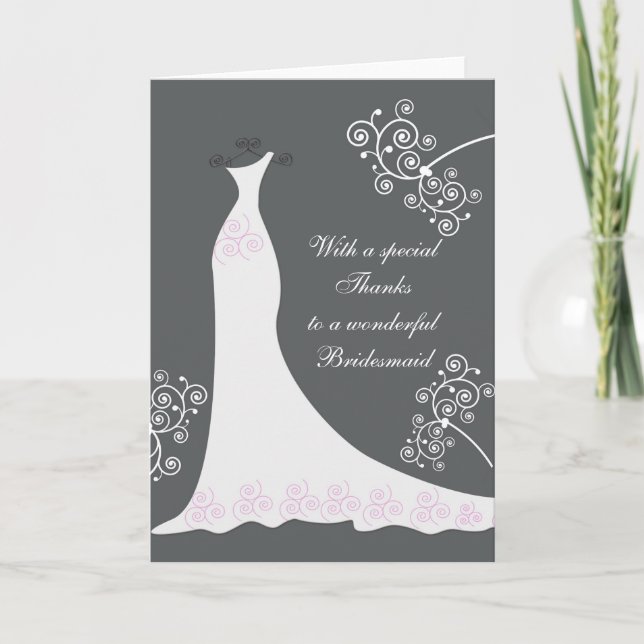 Carte De Remerciements White Dress, swirls on Black Wedding Thank You (Devant)