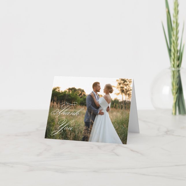 Carte De Remerciements White Elegant Classic Script 2 Mariage Photo (Devant)