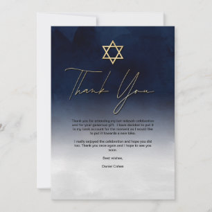 Carte De Remerciements White Gold Navy Bleu Aquarelle blanche Barre Mitzv