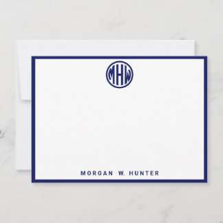 Carte De Remerciements White Navy Circle Monogramme Police do-it-yourself