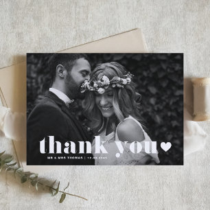 Carte De Remerciements White Retro Bold Typographie Mariage photo