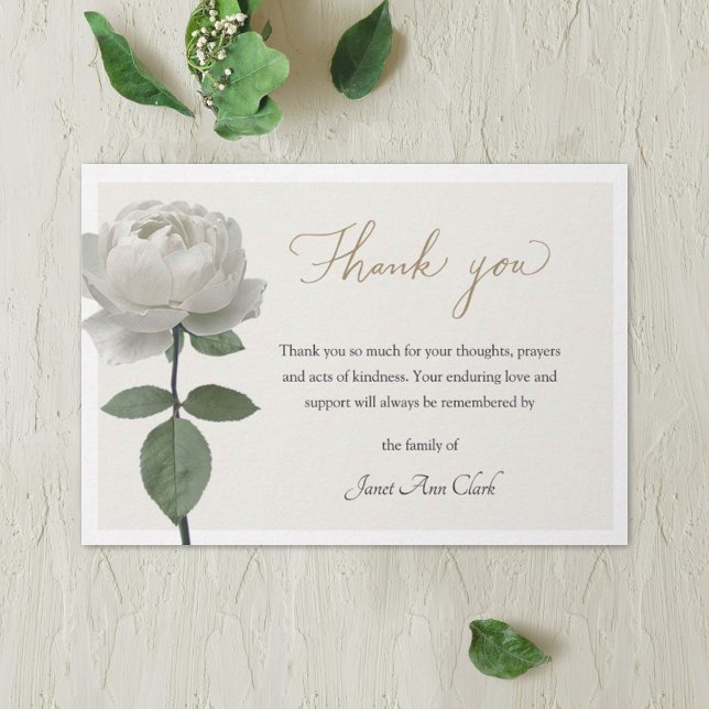 Carte De Remerciements White Rose Funeral & Sympathy Thank You Note Card (Créateur téléchargé)