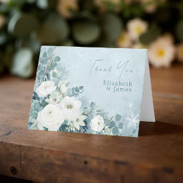 Carte De Remerciements White Roses Hellebores Silver Eucalyptus Wedding