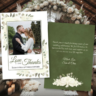Carte De Remerciements White Roses Love & Thanks Mariage Photo & Note