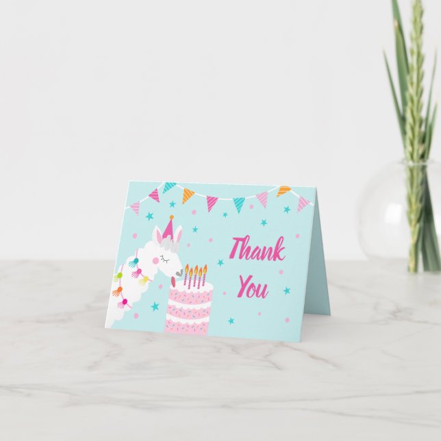 Carte De Remerciements Whole Llama Fun Cake 5e Anniversaire Aqua (Devant)