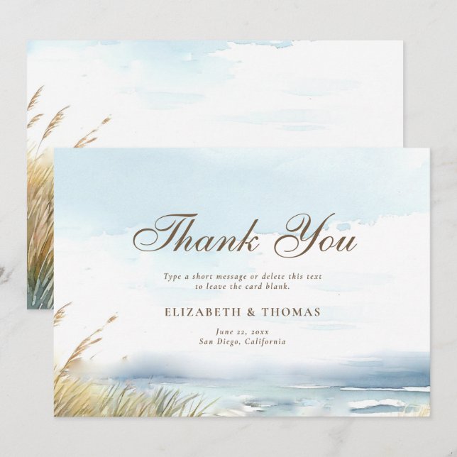 Carte De Remerciements Wild Beach Fence Ocean Grass Art Mariage élégant (Devant / Derrière)