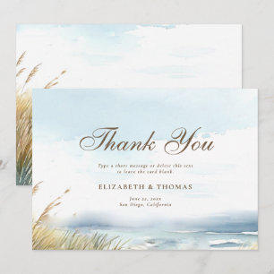 Carte De Remerciements Wild Beach Fence Ocean Grass Art Mariage élégant