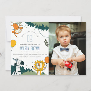 Carte De Remerciements Wild Jungle Animaux Enfants Photo Anniversaire Inv