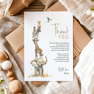 Carte De Remerciements Wild Jungle Safari Animaux Anniversaire de enfant 