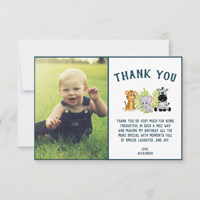 Carte De Remerciements Wild One Baby 1er Anniversaire Jungle Animaux Phot (Devant)