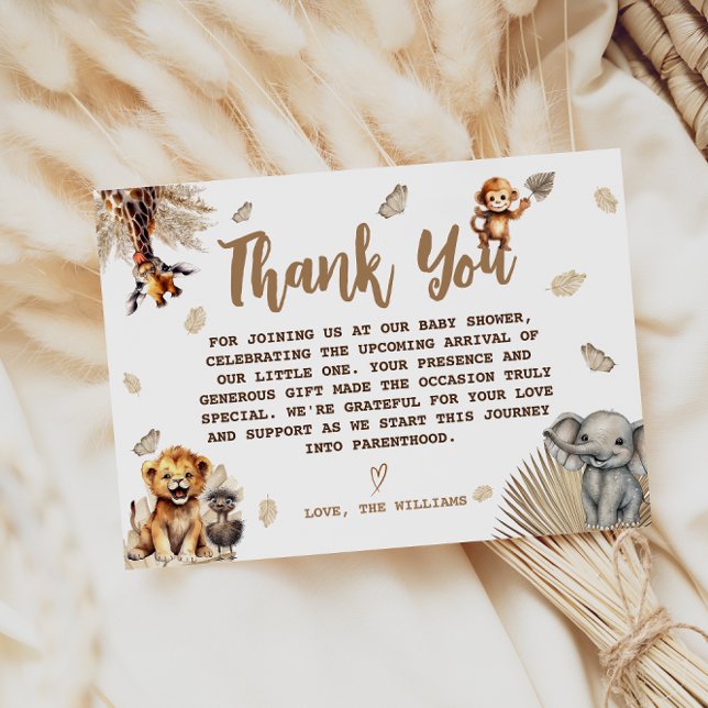 Carte De Remerciements Wild One Baby shower Jungle Safari (Créateur téléchargé)