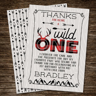 Carte De Remerciements Wild One Boys Rustic Plaid Lumberjack 1er annivers