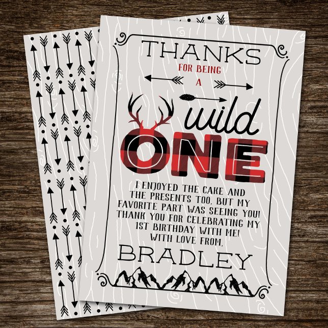 Carte De Remerciements Wild One Boys Rustic Plaid Lumberjack 1er annivers (Créateur téléchargé)