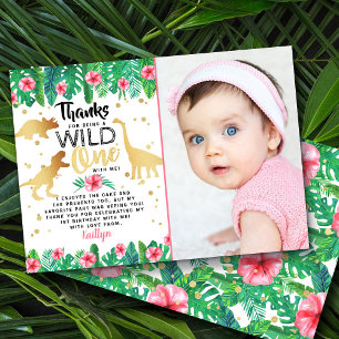 Carte De Remerciements Wild One Girls Dinosaur photo premier anniversaire