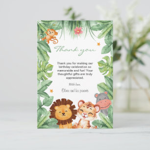 Carte De Remerciements Wild one Jungle Animaux Tropical Boy Anniversaire