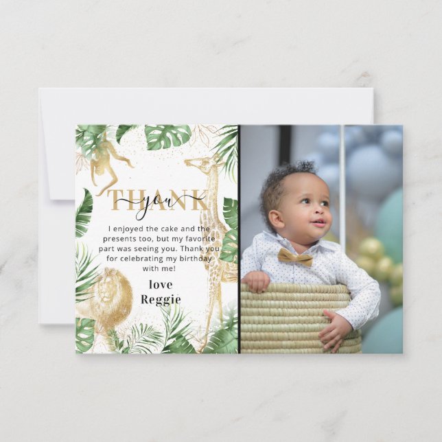 Carte De Remerciements Wild One Jungle Green & Gold Birthday Photo (Devant)