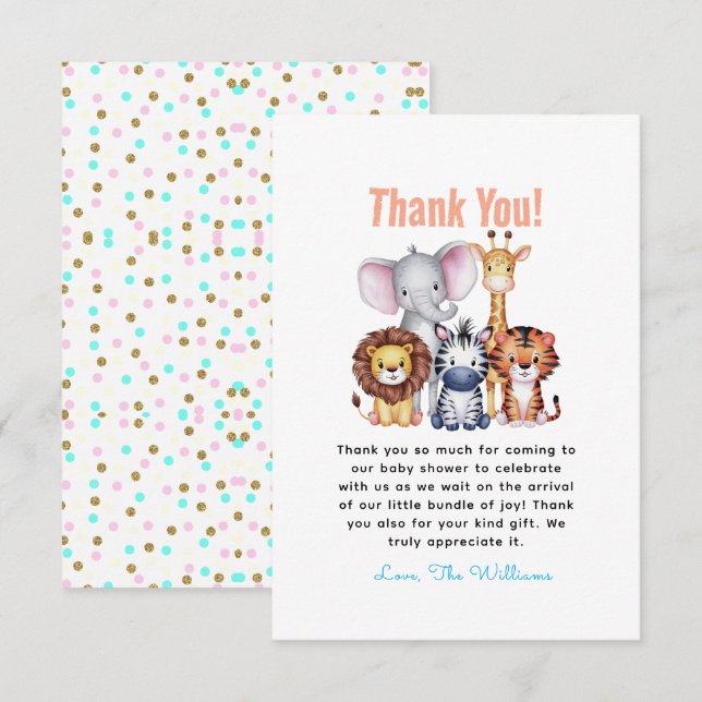 Carte De Remerciements Wild One Safari Animaux Baby shower garçon (Devant / Derrière)